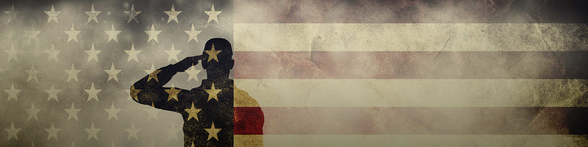 Military silhouette saluting American flag